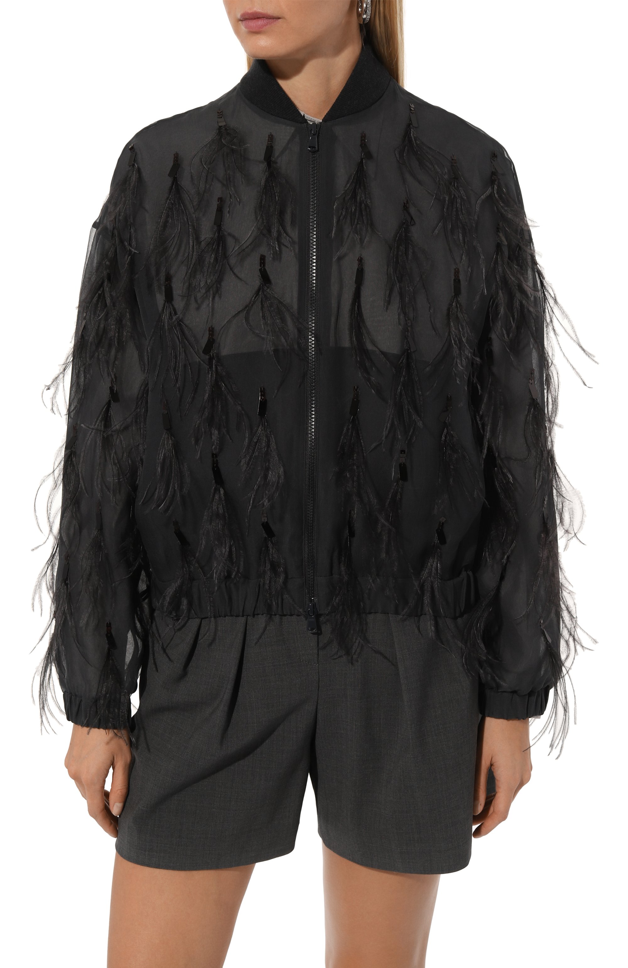 Бомбер с отделкой перьями BRUNELLO CUCINELLI, арт. MF940HR106, фото 3