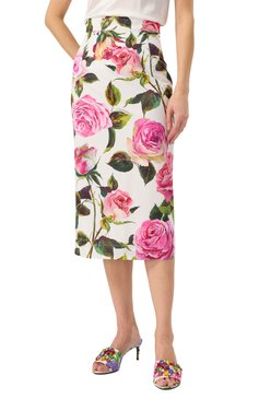 Женская хлопковая юбка DOLCE & GABBANA белого цвета, арт. F4CDFT/HS5S4 | Фото 3 (Драгоценные камни: Проставлено; Длина Ж (юбки, платья, шорты): Миди; Материал сплава: Проставлено; Стили: Романтичный; Женское Кросс-КТ: Юбка-карандаш; Материал внешний: Хлопок)