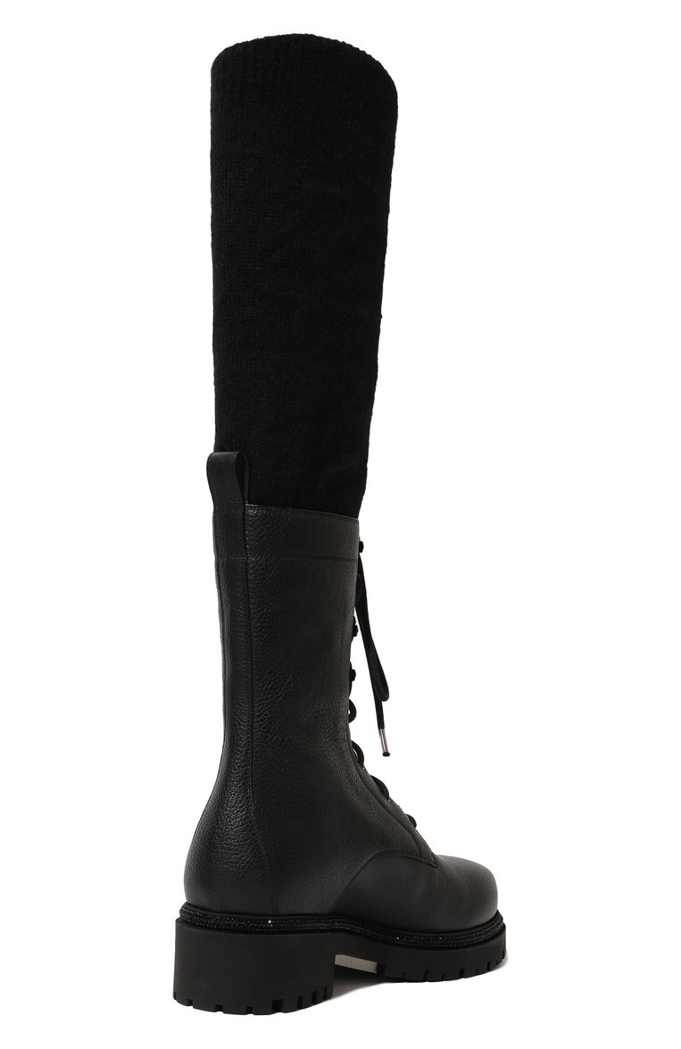 Женские комбинированные ботинки RENE CAOVILLA черного цвета, арт. C11206-025/0001 | Фото 4 (Материал внешний: Текстиль; Подошва: Платформа; Каблук высота: Низкий; Женское Кросс-КТ: Военные ботинки; Материал внутренний: Натуральная кожа; Материал сплава: Проставлено; Каблук тип: Устойчивый; Материал утеплителя: Без утеплителя; Драгоценные камни: Проставлено)