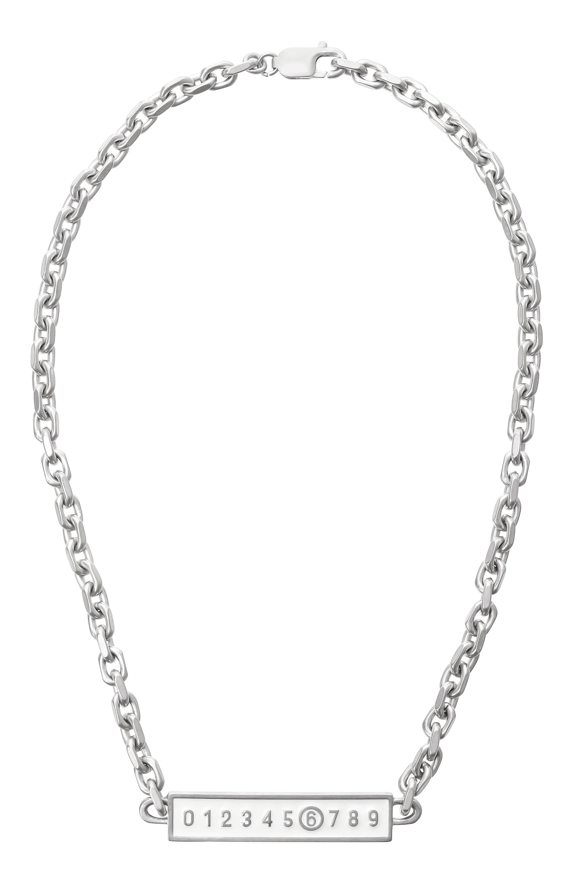 Колье MM6 серебряного цвета по цене 49950 руб., арт. SM6UU0068 P7211, фото 1 Колье MM6, арт. SM6UU0068 P7211, фото 1