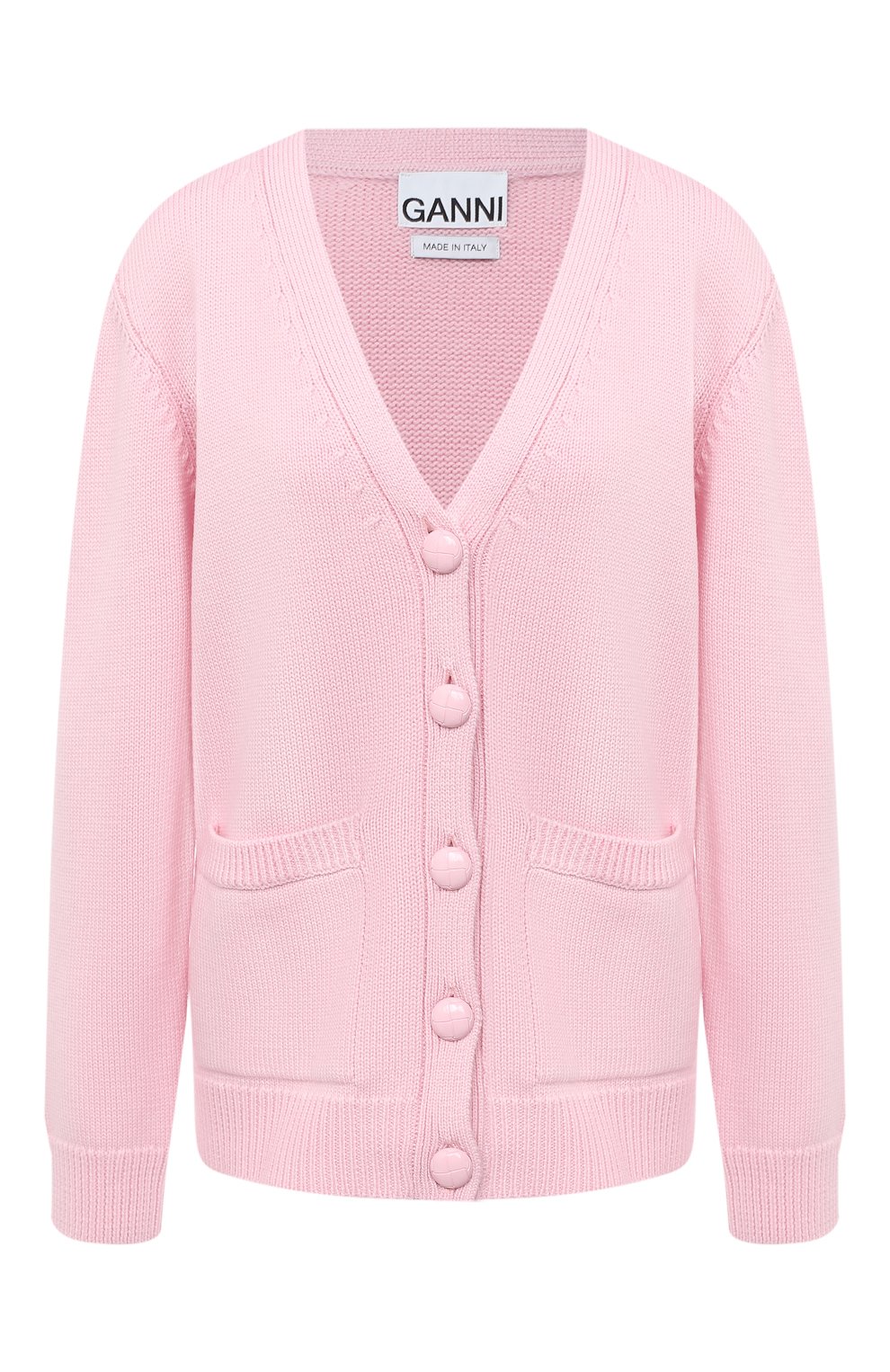 Шерстяной кардиган GANNI розового цвета по цене 32950 руб., арт. K1370, фото 1 Шерстяной кардиган GANNI, арт. K1370, фото 1