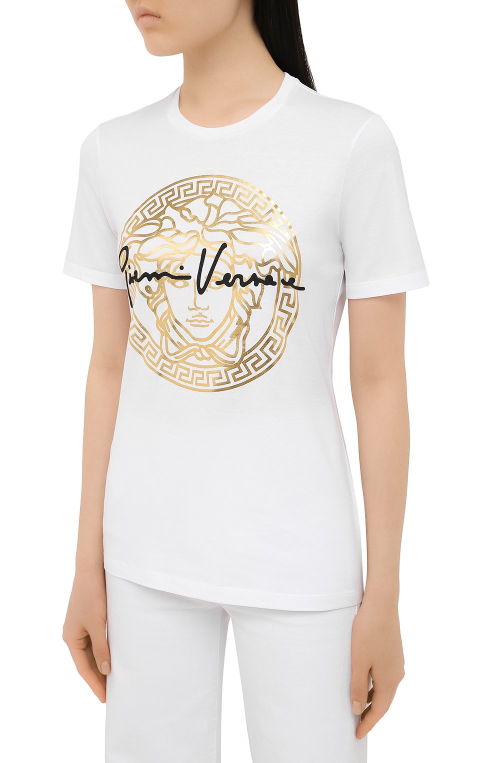 Хлопковая футболка VERSACE белого цвета по цене 29950 руб., арт. A87456/A228806, фото 3 Хлопковая футболка VERSACE, арт. A87456/A228806, фото 3