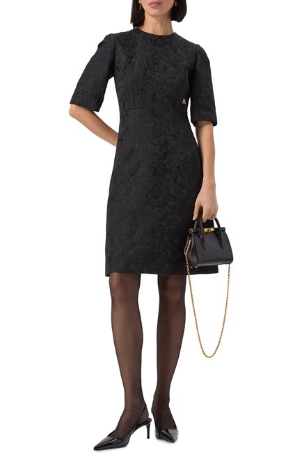Женское платье из хлопка и шелка DOLCE & GABBANA черного цвета, арт. F6ARLT/GDCSS | Фото 2 (Материал внешний: Хлопок; Рукава: 3/4; Материал сплава: Проставлено; Драгоценные камни: Проставлено; Длина Ж (юбки, платья, шорты): До колена)