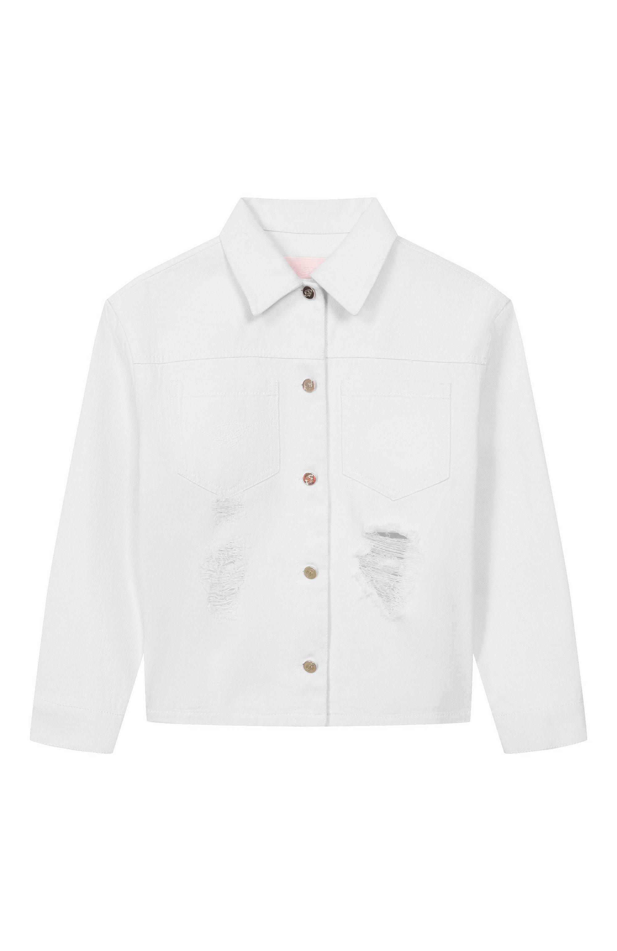 Джинсовая куртка BLUMARINE белого цвета по цене 28300 руб., арт. BFGB0160/CF050, фото 1 Джинсовая куртка BLUMARINE, арт. BFGB0160/CF050, фото 1