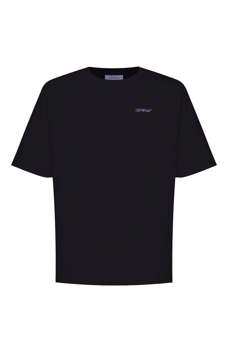 Мужская хлопковая футболка OFF-WHITE черного цвета, арт. 0MAA120S25JER00G | Фото 1 (Рукава: Короткие; Стили: Кэжуэл; Длина (для топов): Стандартные; Автоматизация состава: Проставлено; Мужское Кросс-КТ: Футболка-одежда; Детали: Без декора; Автоматизация ТО: Проставлено; Принт: С принтом; Материал внешний: Хлопок)