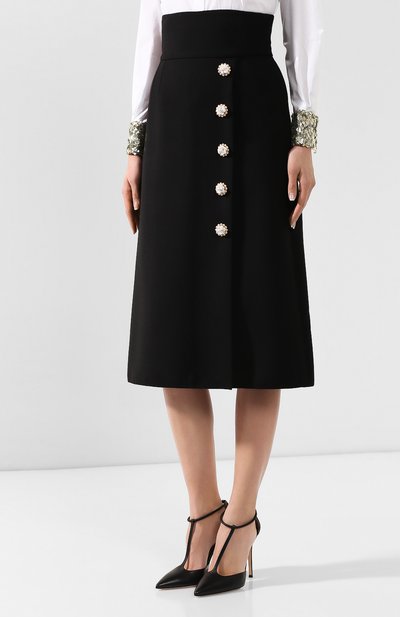 Шерстяная юбка DOLCE & GABBANA черного цвета по цене 212500 руб., арт. F4BRGZ/FU2TS, фото 3 Шерстяная юбка DOLCE & GABBANA, арт. F4BRGZ/FU2TS, фото 3