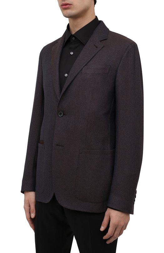 Пиджак из шелка и шерсти Zegna UWC14/TQR Синий  UWC14/TQR Фото 3