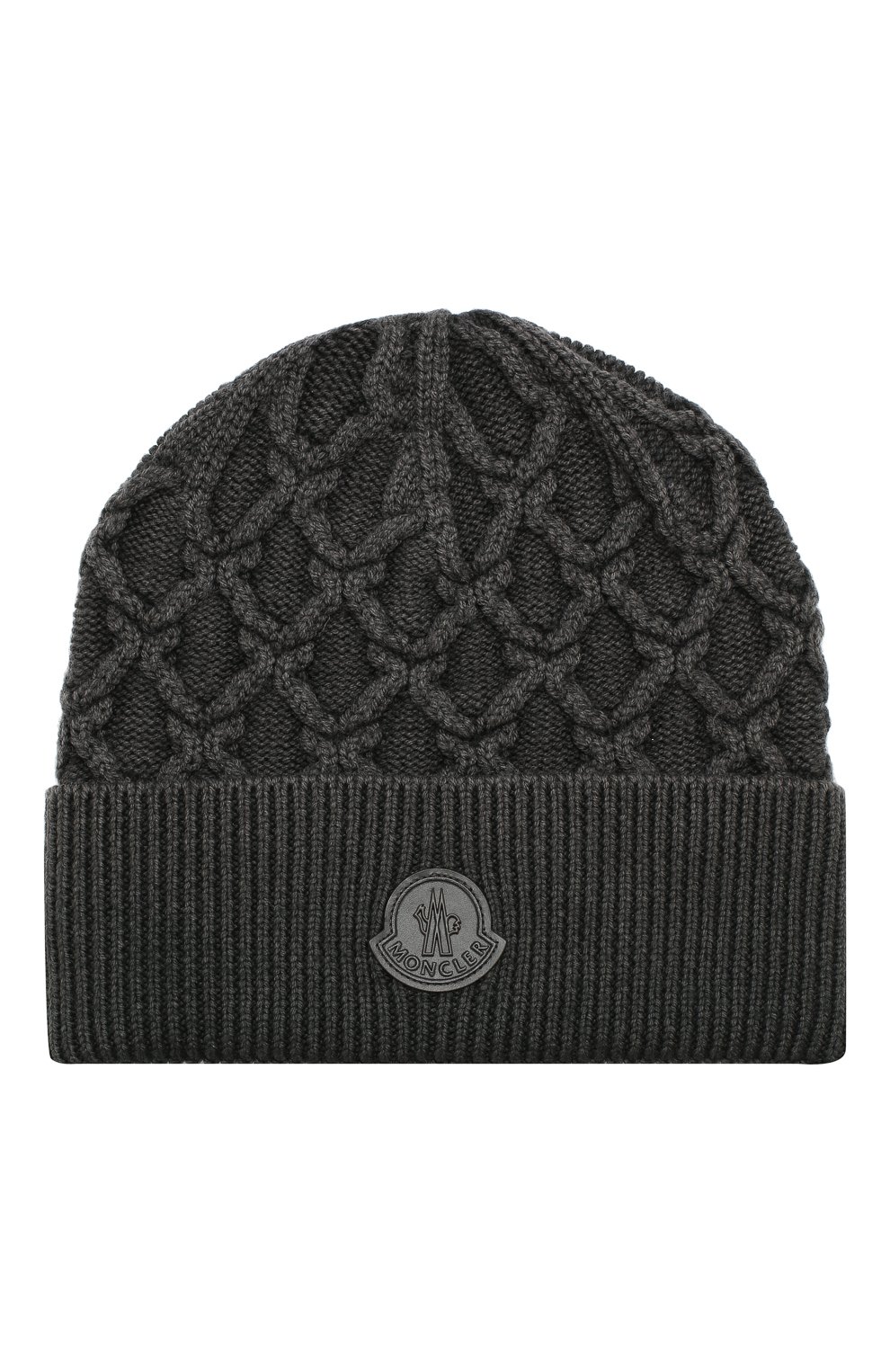 Шерстяная шапка фактурной вязки MONCLER серого цвета по цене 17900 руб., арт. D2-091-99213-00-969AW, фото 1 Шерстяная шапка фактурной вязки MONCLER, арт. D2-091-99213-00-969AW, фото 1