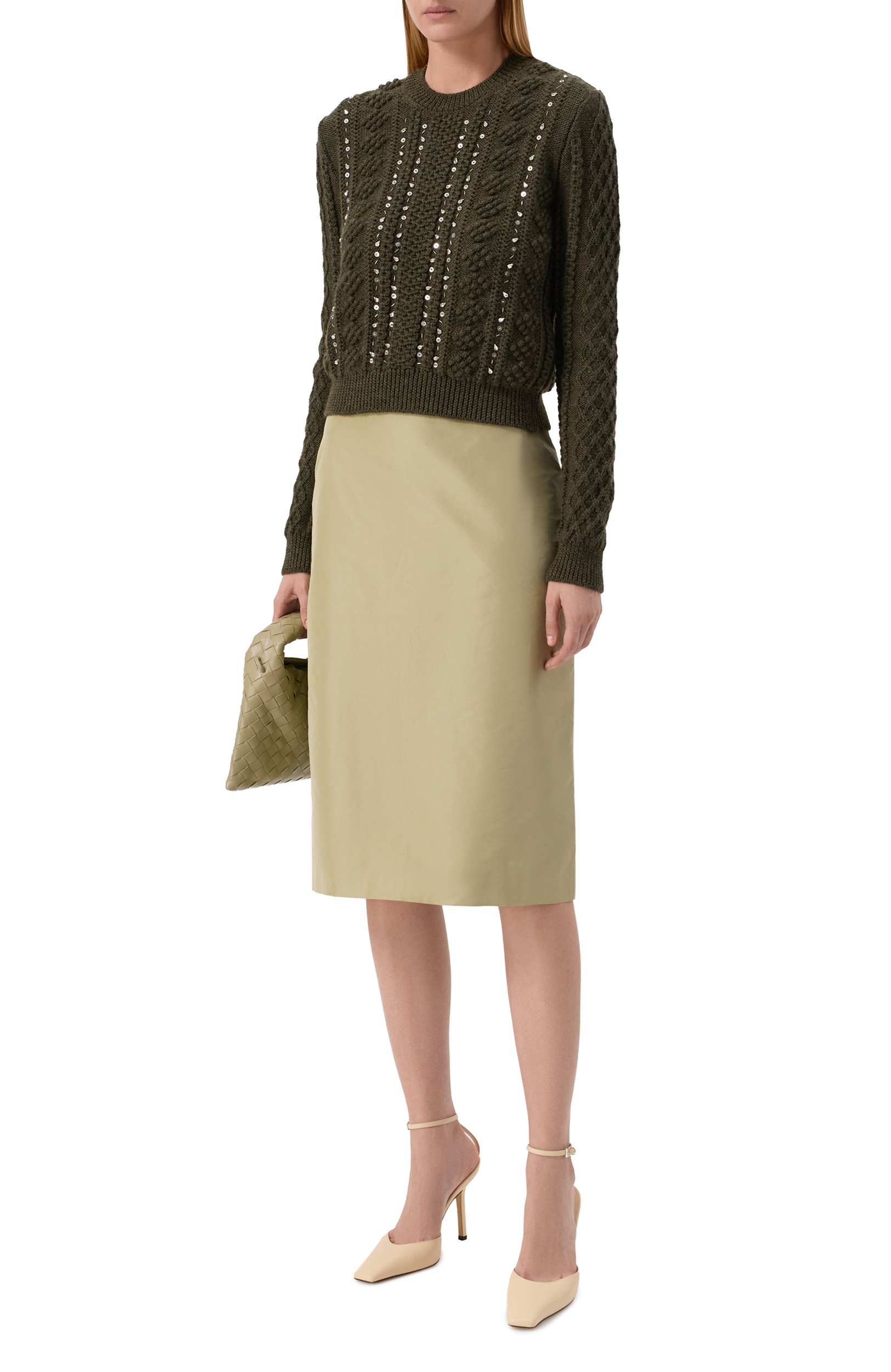 Шерстяной свитер JIL SANDER хаки цвета по цене 227000 руб., арт. J02GP0264/J14864, фото 2 Шерстяной свитер JIL SANDER, арт. J02GP0264/J14864, фото 2