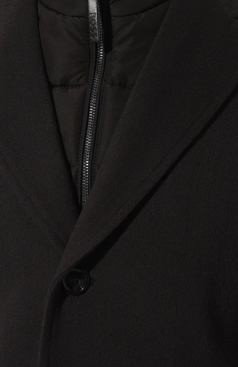 Мужской шерстяное пальто BOSS темно-коричневого цвета, арт. 50502250 | Фото 5 (Материал внешний: Шерсть; Застежка: Молния; Рукава: Длинные; Длина (верхняя одежда): До середины бедра; Материал сплава: Проставлено; Драгоценные камни: Проставлено; Материал подклада: Вискоза; Мужское Кросс-КТ: пальто-верхняя одежда; Стили: Кэжуэл)
