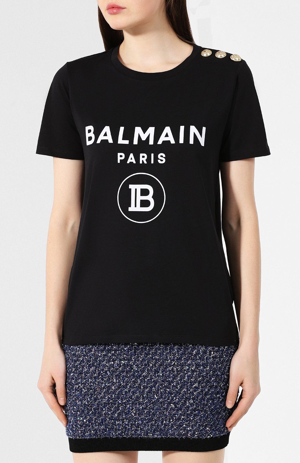Хлопковая футболка BALMAIN черного цвета по цене 35250 руб., арт. SF11364/I193, фото 3 Хлопковая футболка BALMAIN, арт. SF11364/I193, фото 3