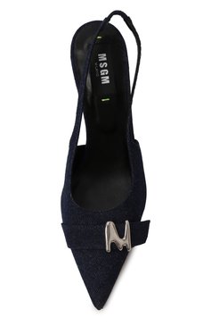 Женские текстильные туфли MSGM тем�но-синего цвета, арт. 3841MDS834/828 | Фото 6 (Каблук высота: Высокий; Драгоценные камни: Проставлено; Материал внешний: Текстиль; Подошва: Плоская; Материал сплава: Проставлено; Материал внутренний: Натуральная кожа; Каблук тип: Фигурный; Женское Кросс-КТ: Слингбэки)