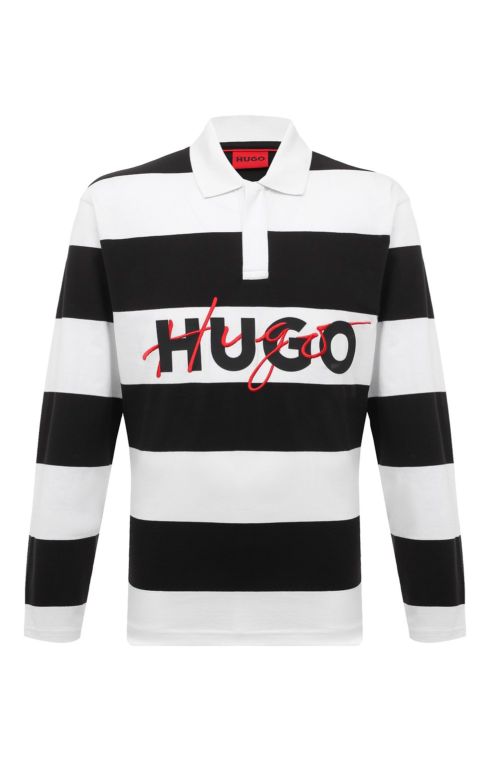 Хлопковое поло HUGO черно-белого цвета по цене 16500 руб., арт. 50494348, фото 1 Хлопковое поло HUGO, арт. 50494348, фото 1