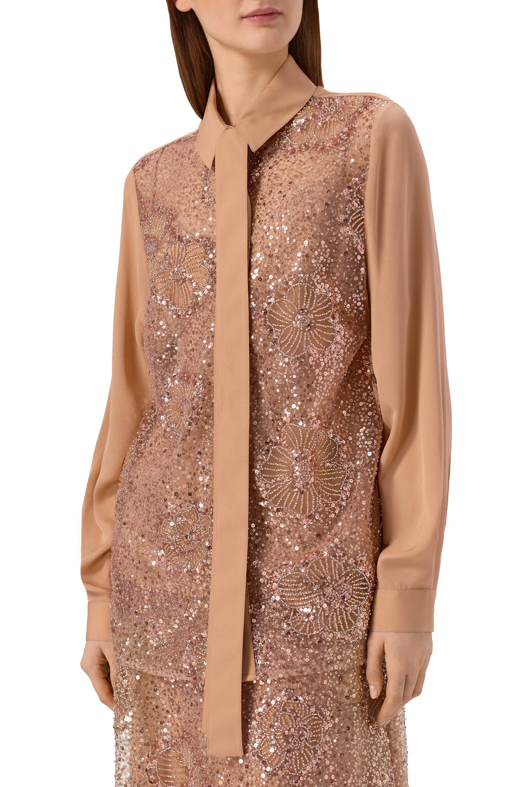 Шелковая блузка с отделкой пайетками ELIE SAAB, арт. SH111NRC26/TU024, фото 3