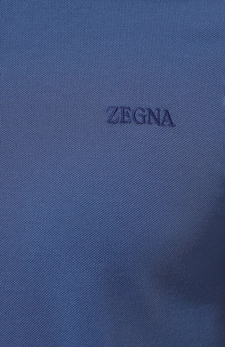 Мужское хлопковое поло ZEGNA синего цвета, арт. UD358A7/D746 | Фото 5 (Застежка: Пуговицы; Рукава: Короткие; Длина (для топов): Стандартные; Материал сплава: Проставлено; Материал внешний: Хлопок; Драгоценные камни: Проставлено; Стили: Кэжуэл)