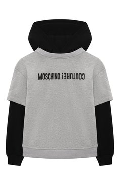 Детский хлопковое худи MOSCHINO серого цвета, арт. HUF08K/LCA61/4-8 | Фото 1 (Материал внешний: Хлопок; Драгоценные камни: Проставлено; Материал сплава: Проставлено; Рукава: Длинные; Мальчики Кросс-КТ: Худи-одежда; Ростовка одежда: 10 - 11 лет | 140 - 146см, 12 лет | 152 см, 6 лет | 116 см, 8 лет | 128 см)