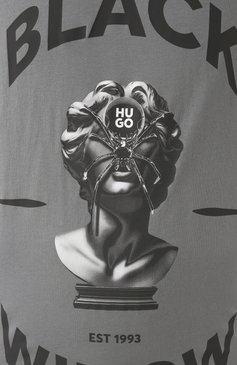 Мужская хлопковая футболка HUGO серого цвета, арт. 50530684 | Фото 6 (Драгоценные камни: Проставлено; Материал сплава: Проставлено; Рукава: Короткие; Длина (для топов): Стандартные; Принт: С принтом; Стили: Кэжуэл; Материал внешний: Хлопок; Мужское Кросс-КТ: Футболка-одежда; Кросс-КТ: Джерси)