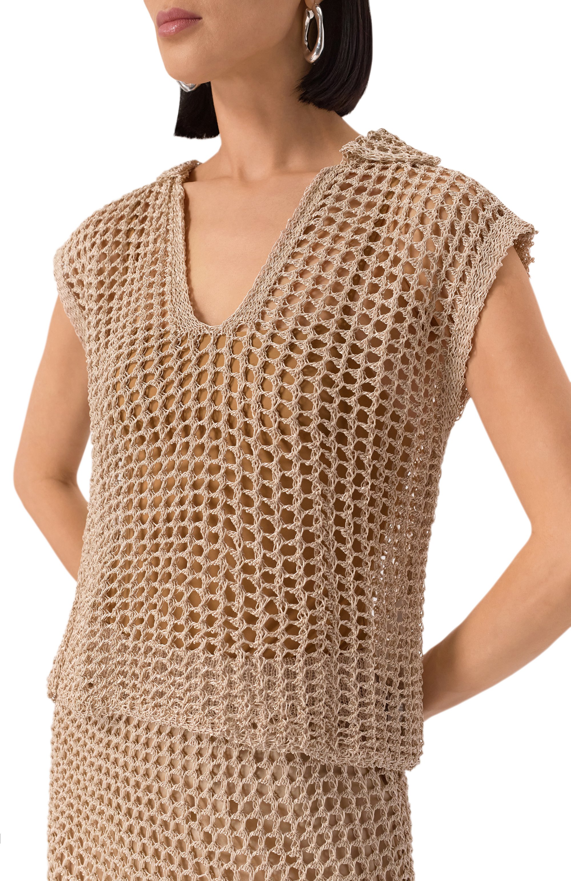 Топ из вискозы ERIKA CAVALLINI бежевого цвета по цене 49950 руб., арт. P5SC03, фото 5 Топ из вискозы ERIKA CAVALLINI, арт. P5SC03, фото 5