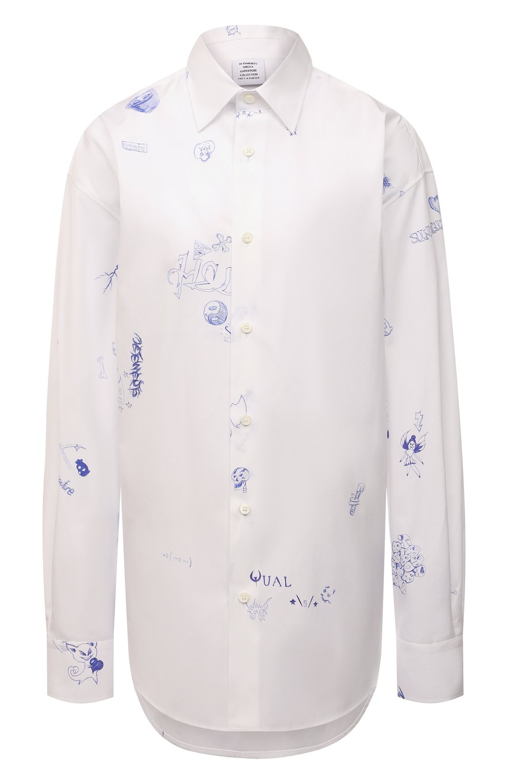 Хлопковая рубашка VETEMENTS белого цвета по цене 69950 руб., арт. UE52SH180W 1012/W, фото 1 Хлопковая рубашка VETEMENTS, арт. UE52SH180W 1012/W, фото 1