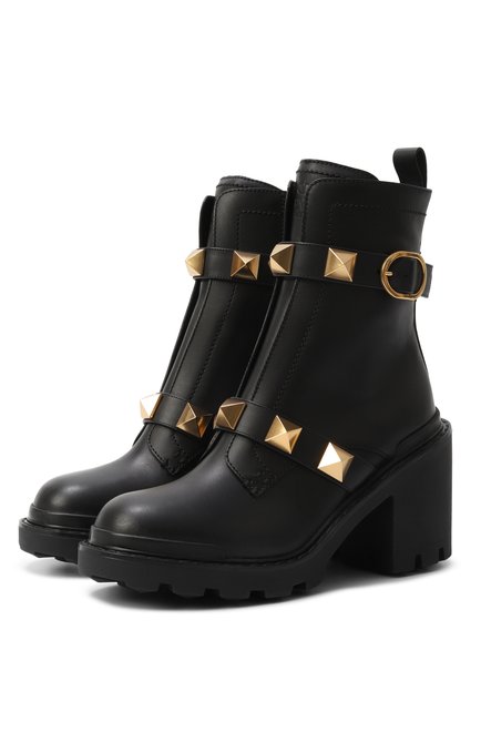 Женские кожаные ботильоны roman stud VALENTINO черного цвета, арт. 1W2S0CJ2NKD 0NO | Фото 1 (Каблук высота: Высокий; Материал внешний: Натуральная кожа; Подошва: Платформа; Драгоценные камни: Проставлено; Материал внутренний: Натуральная кожа; Материал сплава: Проставлено)