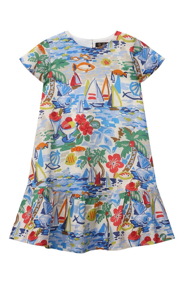 Детское льняное платье LORO PIANA разноцветного цвета, арт. FAL5909 | Фото 1 (Материал подклада: Хлопок; Рукава: Короткие; Материал внешний: Лен; Девочки Кросс-КТ: Платье-одежда; Региональные ограничения белый список (Axapta Mercury): RU; Драгоценные камни: Проставлено; Материал сплава: Проставлено; Ростовка одежда: 2 года | 92 см, 4 года | 104 см, 6 лет | 116 см, 8 лет | 128 см)