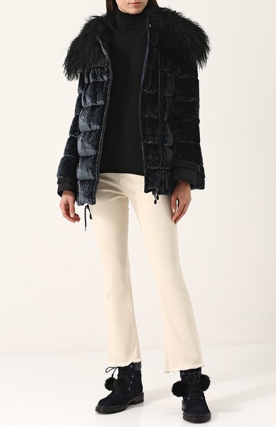 Стеганый бархатный пуховик с косой молнией MONCLER, арт. C2-093-46322-20-549K1, фото 2