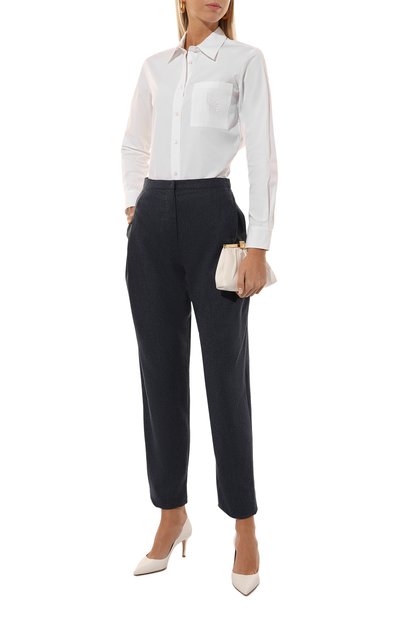 Брюки из шерсти и кашемира EMPORIO ARMANI синего цвета по цене 49850 руб., арт. EW000086/TE10537, фото 2 Брюки из шерсти и кашемира EMPORIO ARMANI, арт. EW000086/TE10537, фото 2