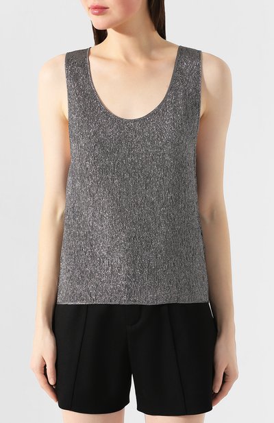 Шелковый топ SAINT LAURENT серого цвета по цене 89600 руб., арт. 606943/Y3A60, фото 3 Шелковый топ SAINT LAURENT, арт. 606943/Y3A60, фото 3