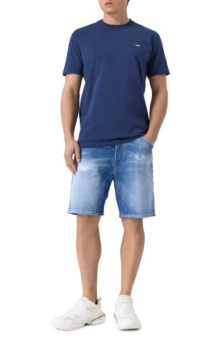 Мужские джинсовые шорты DSQUARED2 синего цвета, арт. S74MU0881/S30872 | Фото 2 (Материал внешний: Хлопок; Материал сплава: Проставлено; Драгоценные камни: Проставлено; Длина Шорты М: До колена)