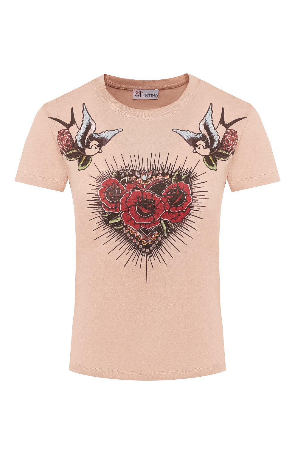 Хлопковая футболка REDVALENTINO розового цвета по цене 20800 руб., арт. RR0MG00T/TFH, фото 1 Хлопковая футболка REDVALENTINO, арт. RR0MG00T/TFH, фото 1