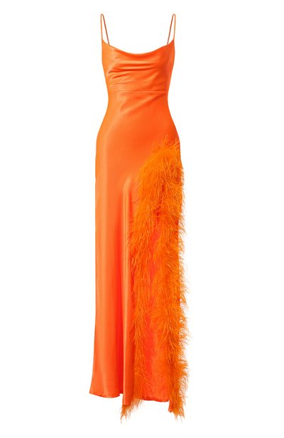 Женское атласное платье с отделкой перьями SASHA KIM, арт. УТ-00001314