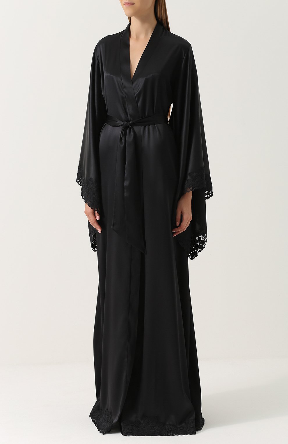Шелковый халат-макси с кружевной отделкой LA PERLA, арт. 0006890, фото 3