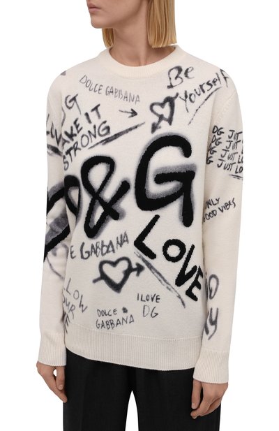 Шерстяной пуловер DOLCE & GABBANA черно-белого цвета по цене 151500 руб., арт. FXD08T/JBVK7, фото 3 Шерстяной пуловер DOLCE & GABBANA, арт. FXD08T/JBVK7, фото 3