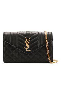 Женская сумка envelope SAINT LAURENT черного цвета, арт. 620280/B0W91 | Фото 6 (Сумки-технические: Сумки через плечо; Материал: Натуральная кожа; Материал сплава: Проставлено; Ремень/цепочка: На ремешке; Драгоценные камни: Проставлено; Размер: small)