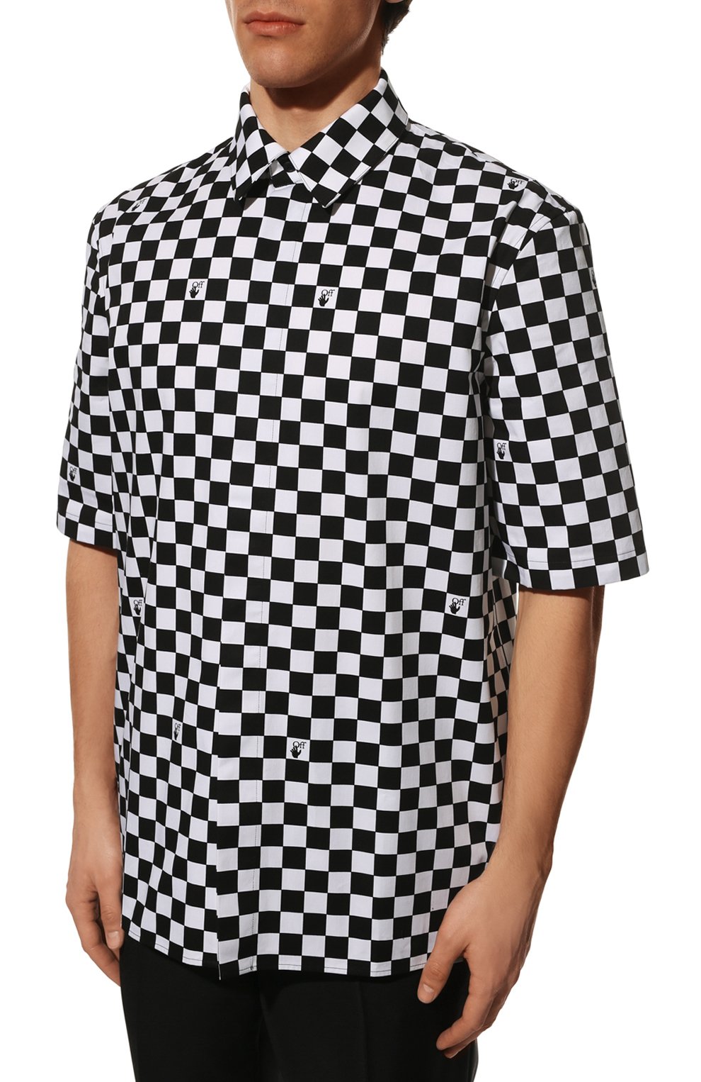 Хлопковая рубашка OFF-WHITE черно-белого цвета по цене 64900 руб., арт. 0MGA216S22FAB002, фото 3 Хлопковая рубашка OFF-WHITE, арт. 0MGA216S22FAB002, фото 3