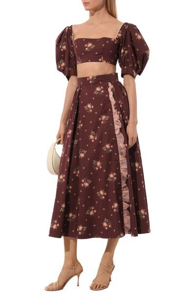 Хлопковая юбка ULYANA SERGEENKO бордового цвета по цене 110000 руб., арт. GNM002SS21Resort 0131т21, фото 2 Хлопковая юбка ULYANA SERGEENKO, арт. GNM002SS21Resort 0131т21, фото 2