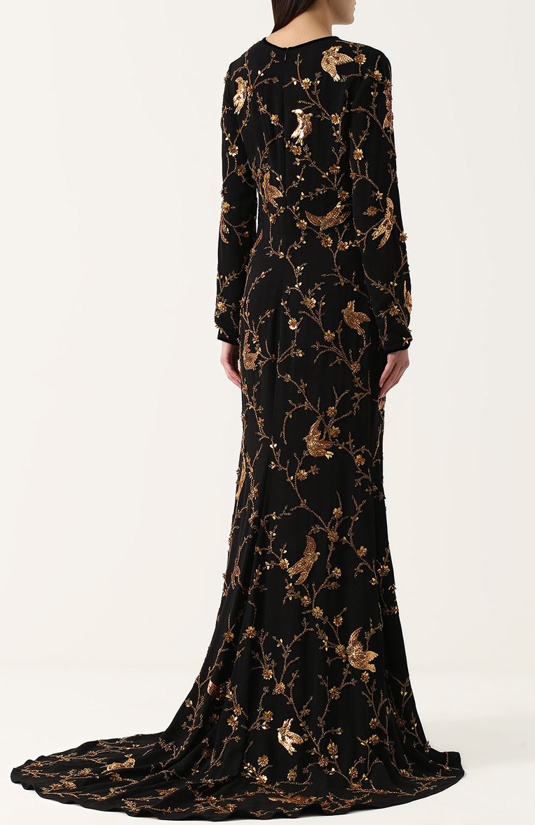 Шелковое платье-макси с подолом и контрастной вышивкой NAEEM KHAN, арт. PF17-003G, фото 4