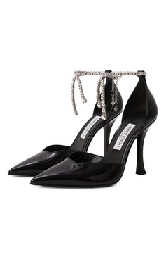 Женские лакированные туфли stevie 100 JIMMY CHOO черного цвета, арт. STEVIE 100 | Фото 1 (Драгоценные камни: Проставлено; Материал внешний: Натуральная кожа; Подошва: Плоская; Материал сплава: Проставлено; Материал внутренний: Натуральная кожа; Каблук высота: Высокий; Каблук тип: Фигурный)