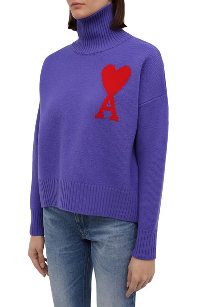 Шерстяной свитер AMI фиолетового цвета по цене 39400 руб., арт. H20FK203.018, фото 3 Шерстяной свитер AMI, арт. H20FK203.018, фото 3