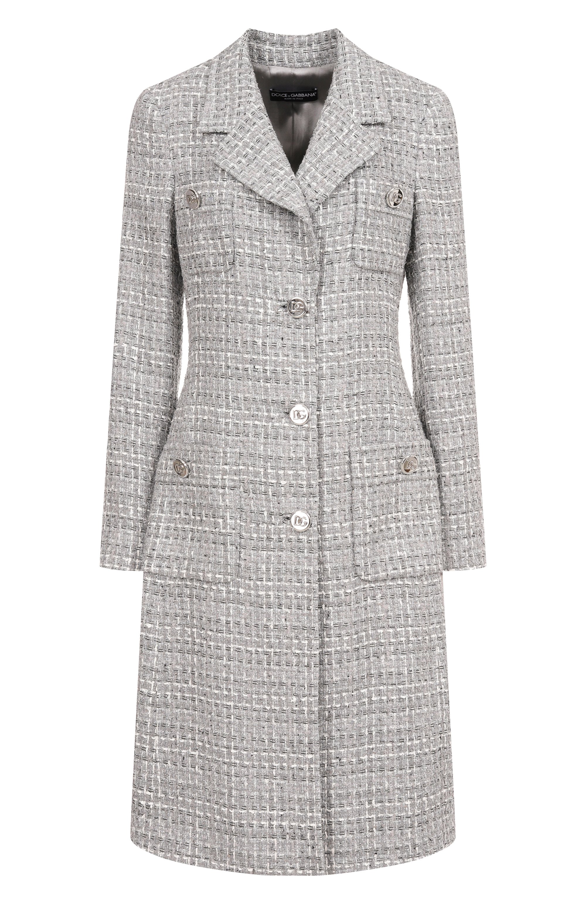 Твидовое пальто DOLCE & GABBANA светло-серого цвета по цене 499500 руб., арт. F0F1ST/FQ0AB, фото 1 Твидовое пальто DOLCE & GABBANA, арт. F0F1ST/FQ0AB, фото 1