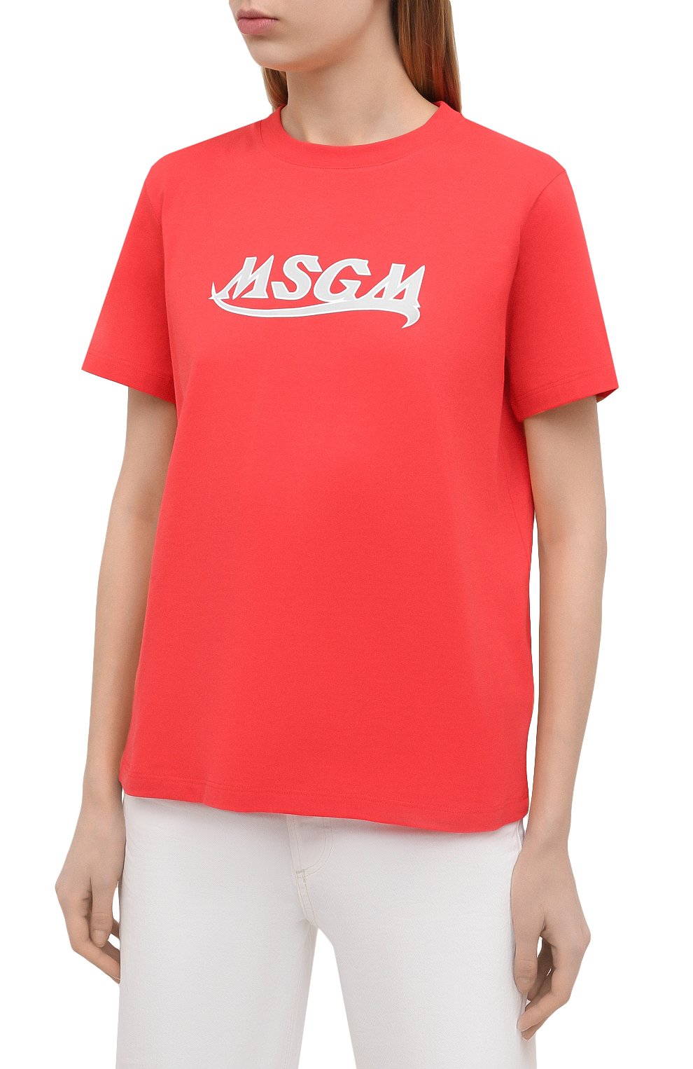 Хлопковая футболка MSGM красного цвета по цене 11750 руб., арт. 3041MDM173 217298, фото 3 Хлопковая футболка MSGM, арт. 3041MDM173 217298, фото 3