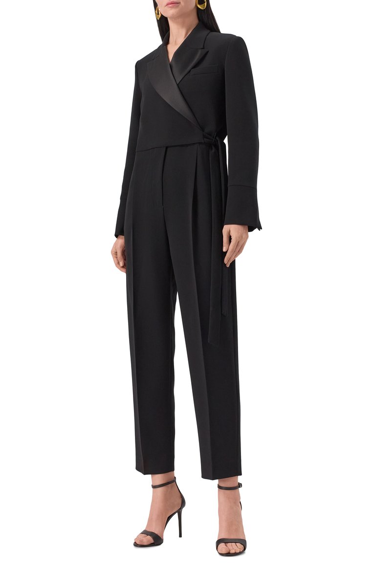 Женский комбинезон WEEKEND MAX MARA черного цвета, арт. BAVIERA | Фото 3 (Рукава: Длинные; Материал внешний: Синтетический материал; Длина (брюки, джинсы): Стандартные; Случай: Повседневный; Стили: Кэжуэл; Женское Кросс-КТ: Комбинезон-одежда)