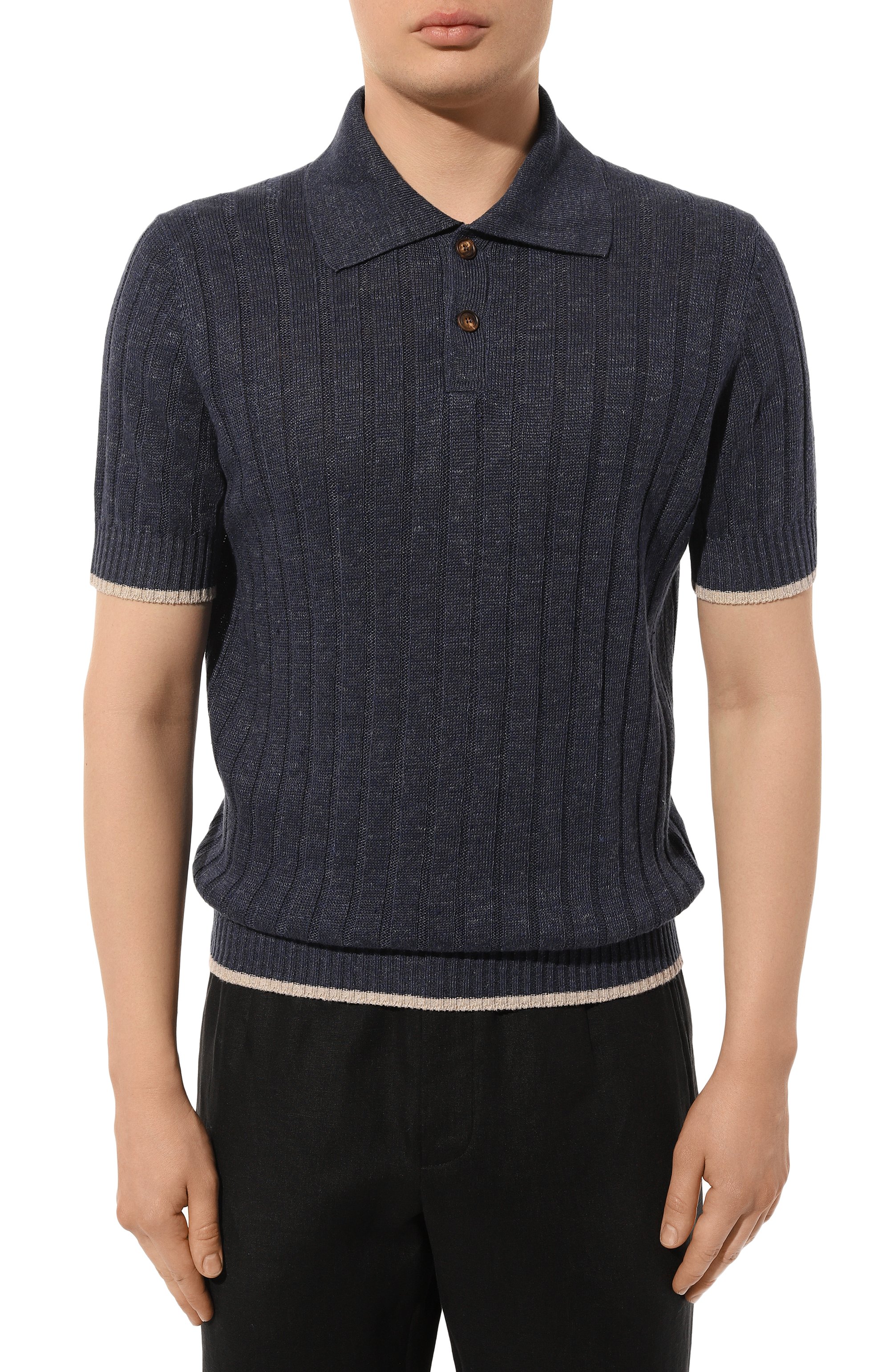 Поло изо льна и хлопка BRUNELLO CUCINELLI темно-синего цвета по цене 128500 руб., арт. M2L70B2256, фото 3 Поло изо льна и хлопка BRUNELLO CUCINELLI, арт. M2L70B2256, фото 3