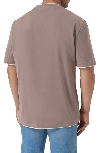 Хлопковая футболка BRUNELLO CUCINELLI бежевого цвета по цене 55800 руб., арт. M0B137427, фото 4 Хлопковая футболка BRUNELLO CUCINELLI, арт. M0B137427, фото 4