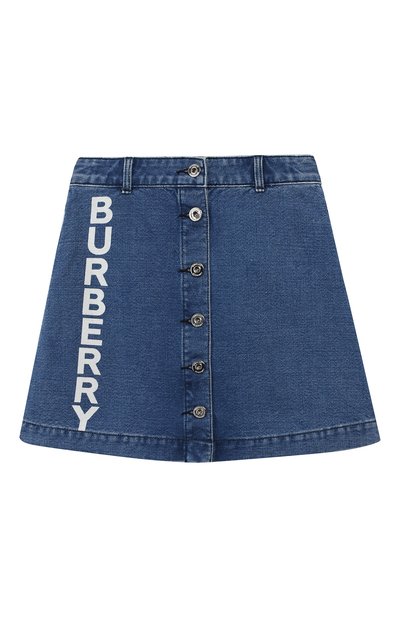 Юбка из хлопка и льна BURBERRY голубого цвета по цене 15350 руб., арт. 8023020, фото 1 Юбка из хлопка и льна BURBERRY, арт. 8023020, фото 1