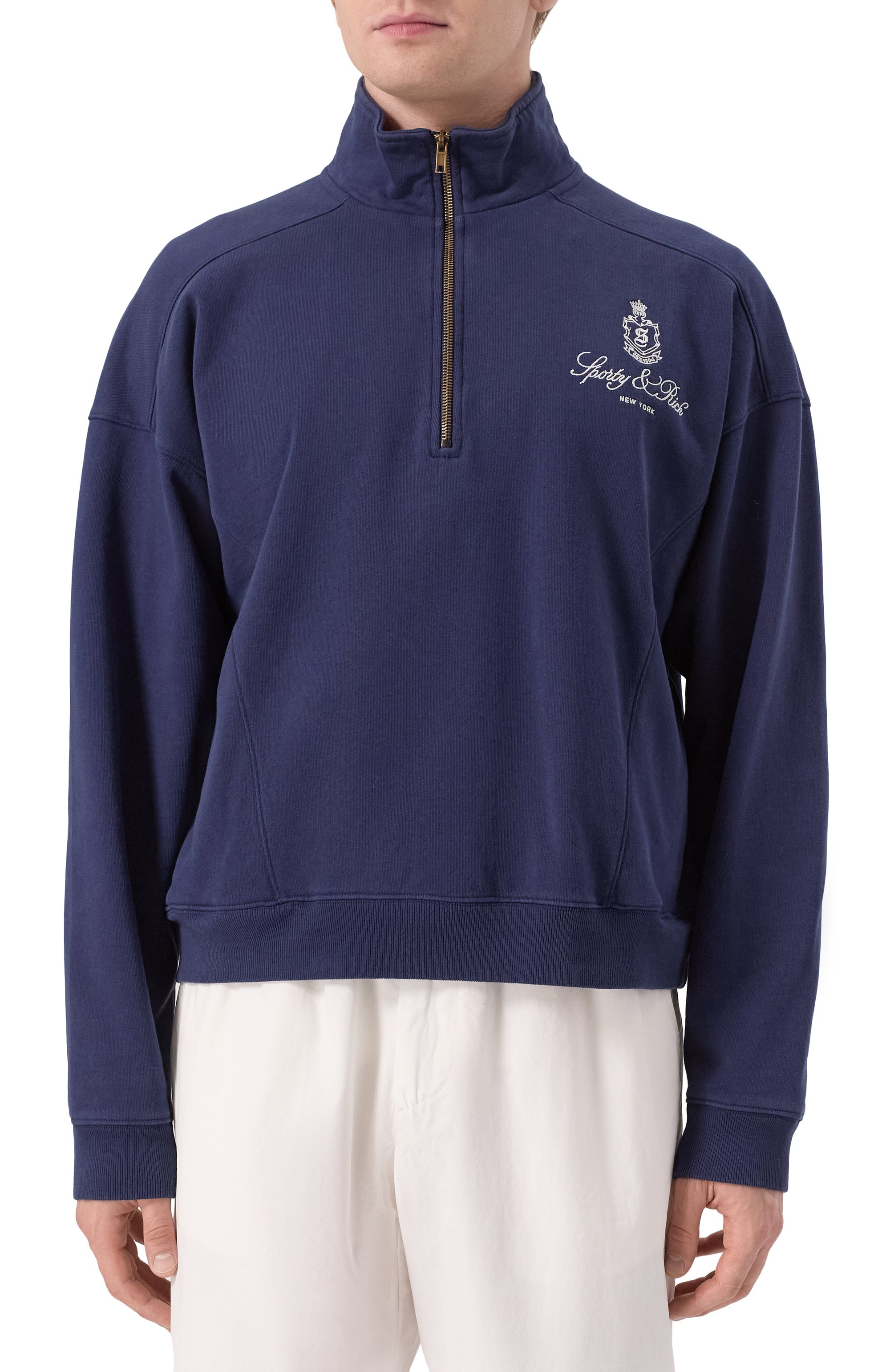 Хлопковый свитшот SPORTY AND RICH темно-синего цвета по цене 28100 руб., арт. ST073606231BL106, фото 3 Хлопковый свитшот SPORTY AND RICH, арт. ST073606231BL106, фото 3