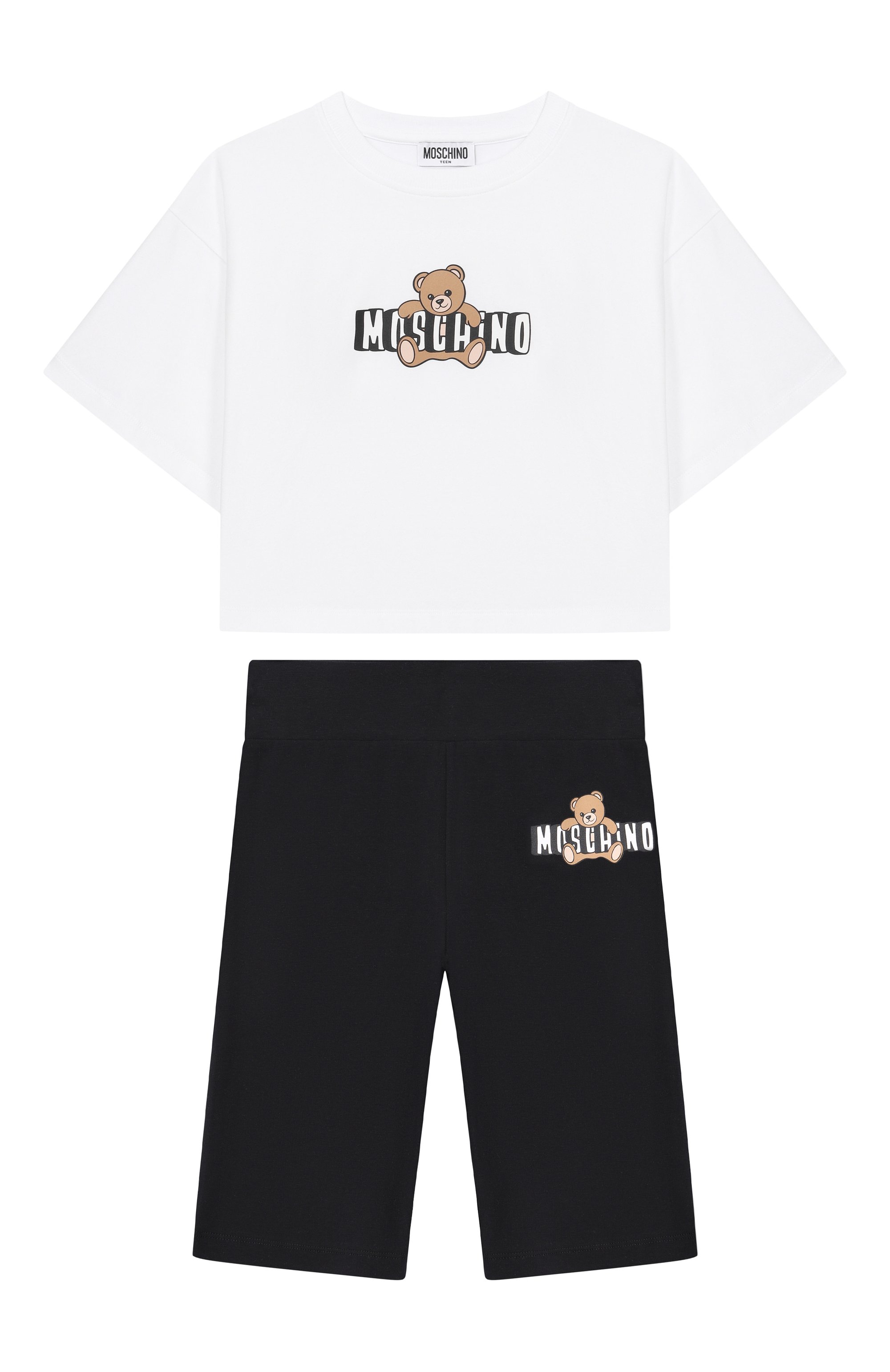 Комплект из футболки и брюк MOSCHINO черно-белого цвета по цене 15000 руб., арт. HAG01H/LBA00_001, фото 1 Комплект из футболки и брюк MOSCHINO, арт. HAG01H/LBA00_001, фото 1