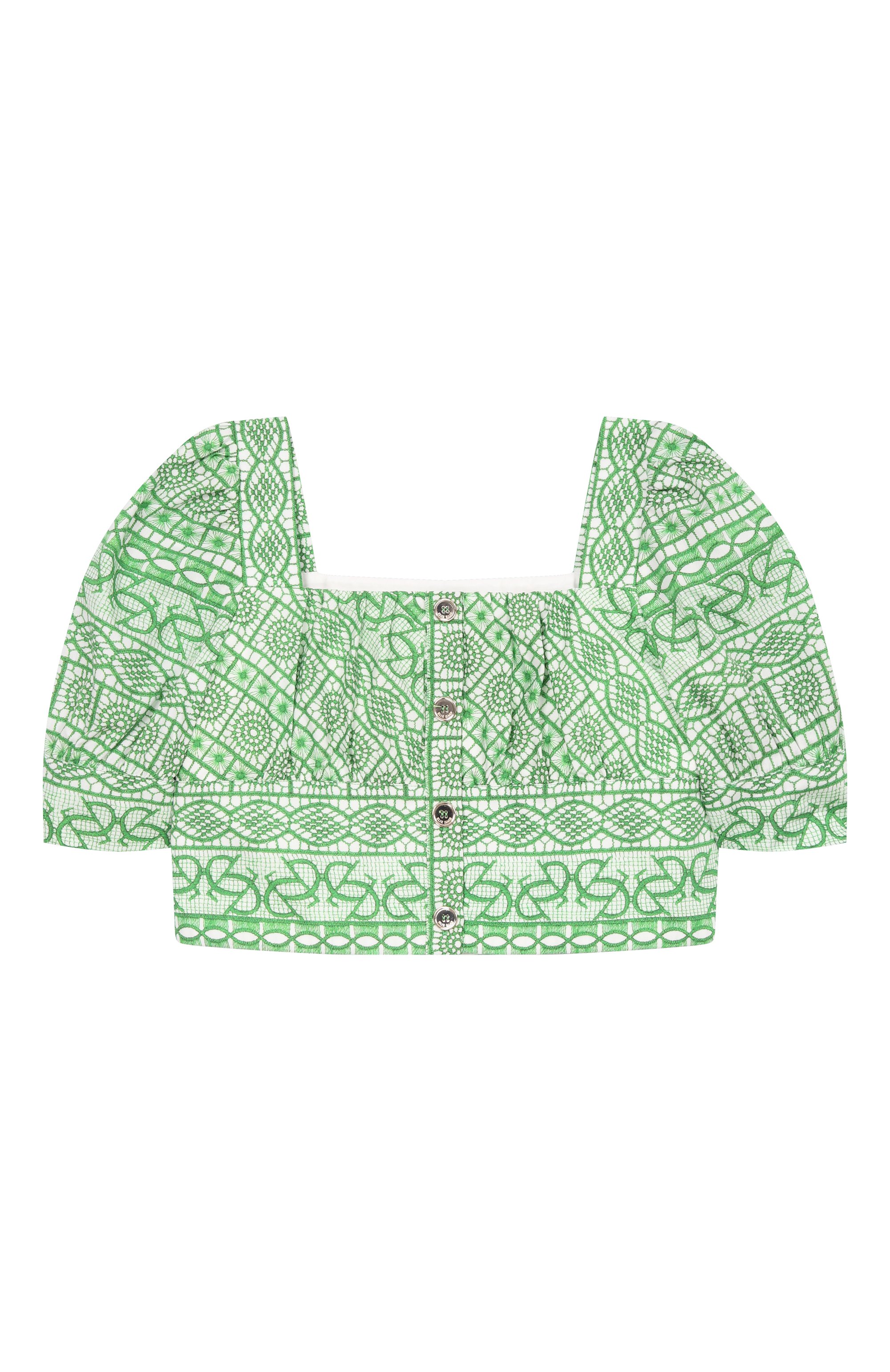 Хлопковый топ ELIE SAAB JUNIOR зеленого цвета по цене 43550 руб., арт. EFTP029/TS1103_001, фото 2 Хлопковый топ ELIE SAAB JUNIOR, арт. EFTP029/TS1103_001, фото 2