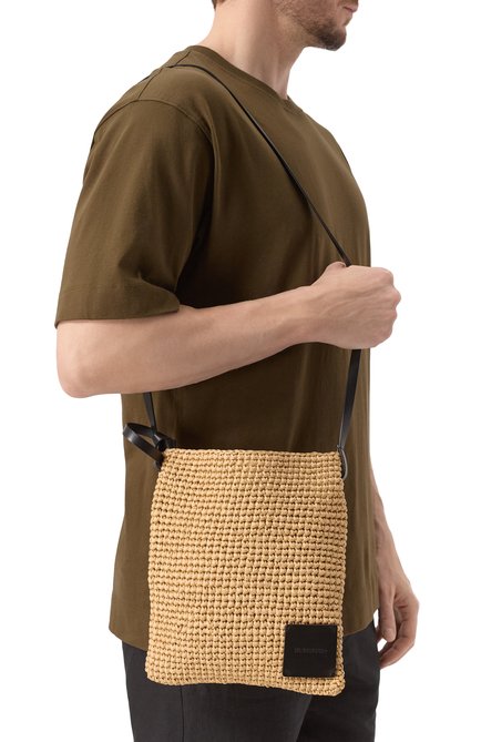 Мужская сумка JIL SANDER бежевого цвета, арт. J49WG0024-P7347 | Фото 2 (Материал: Растительное волокно; Ремень/цепочка: На ремешке; Размер: medium; Материал сплава: Проставлено; Драгоценные камни: Проставлено)