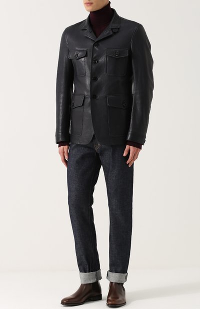 Однобортный кожаный пиджак TOM FORD темно-синего цвета по цене 599500 руб., арт. BN472/TFL650, фото 2 Однобортный кожаный пиджак TOM FORD, арт. BN472/TFL650, фото 2